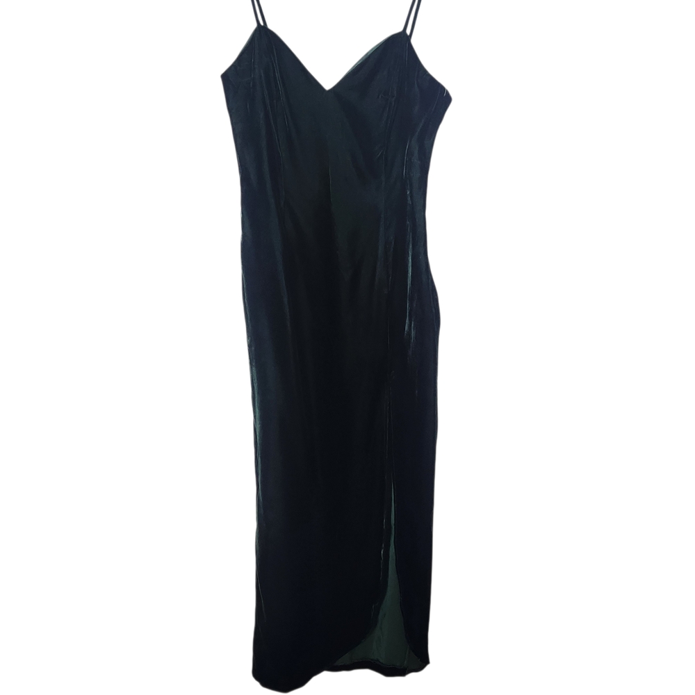 Roberta Dark Green Velvet Formal Dress Bodycon with Side Slit Size 13/14
